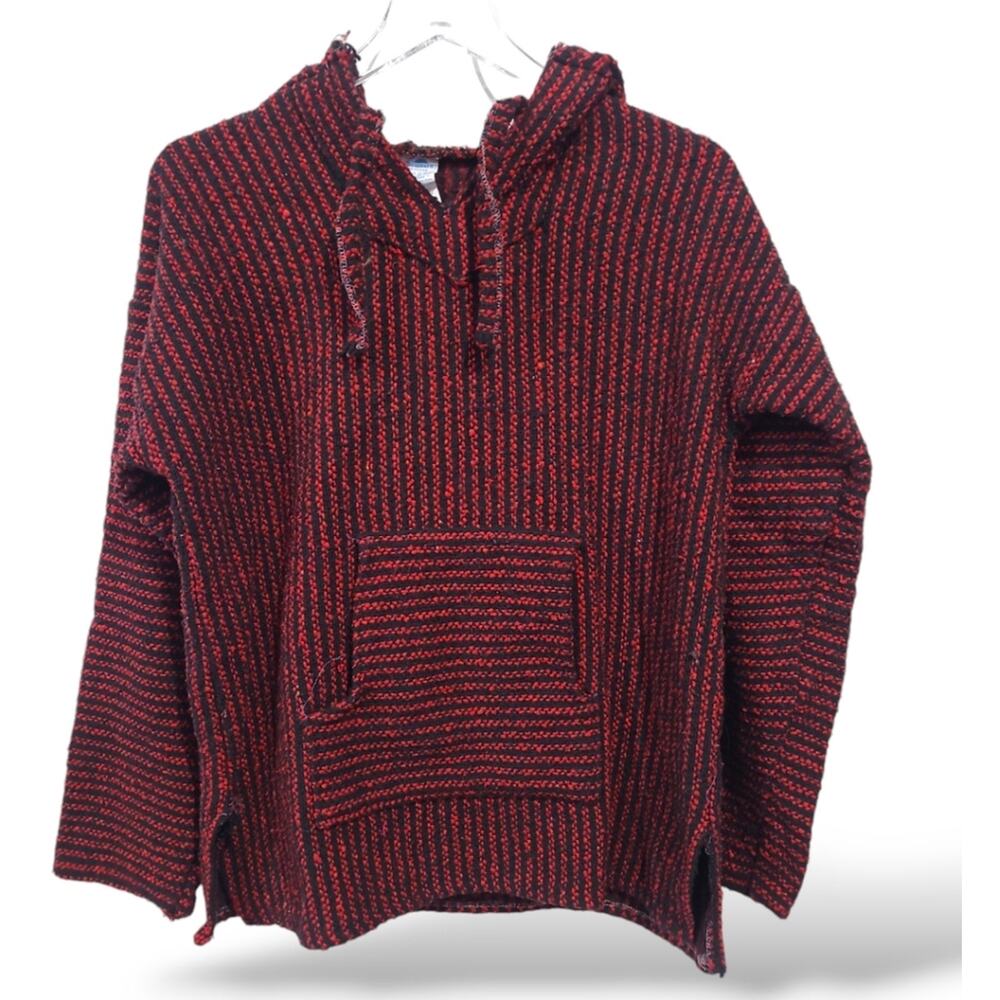 La Malinche Unisex Large Sweater Red Black Hooded Made in Mexico Pull Over